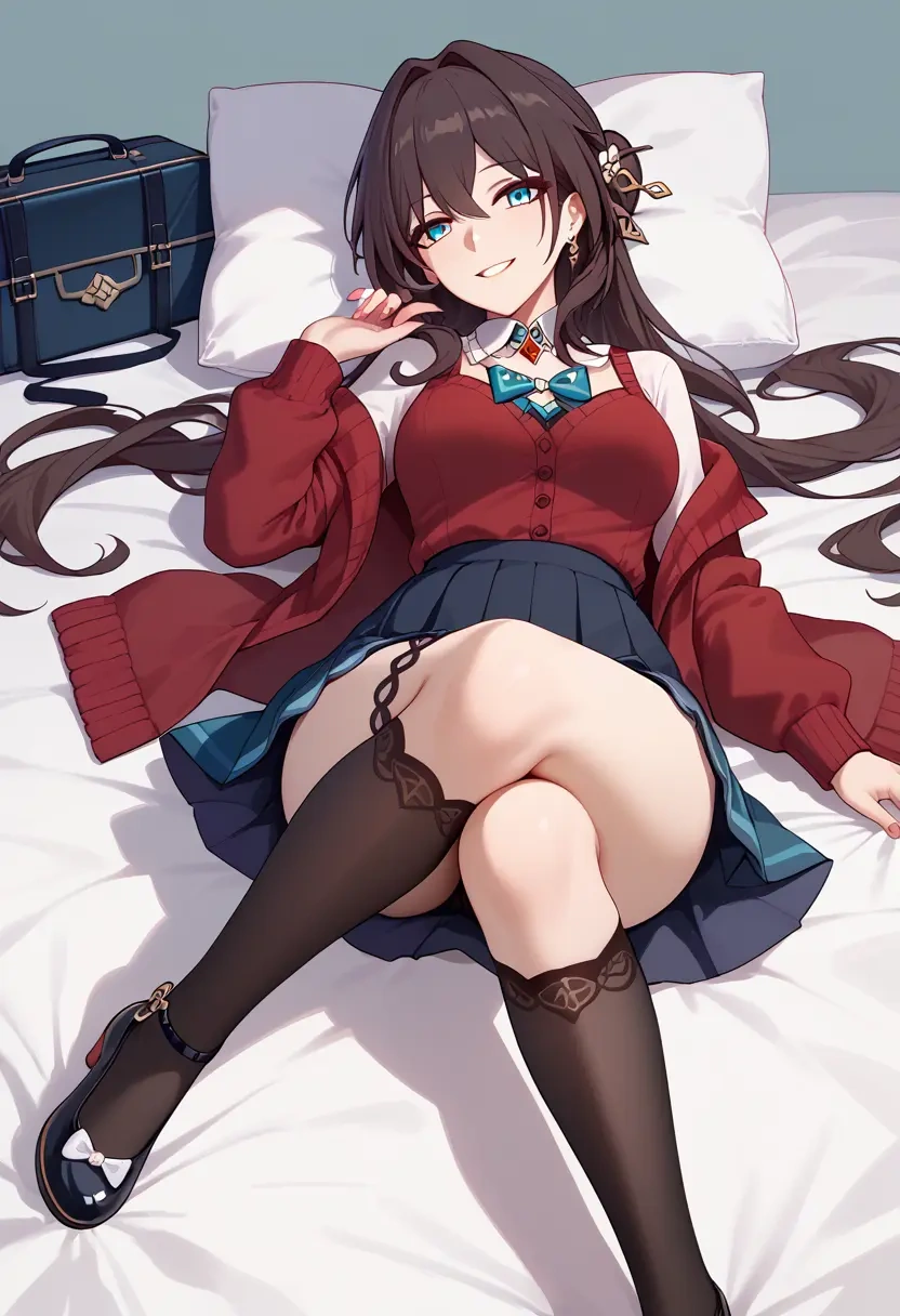 star rail,ruan mei,winter,student uniform,cardigan  - 